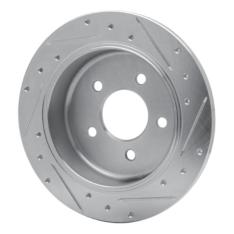 Ford Crown Victoria Brake Rotor (1) - Rear Left - R1 Concepts - Drilled & Slotted - Silver - `96-`02